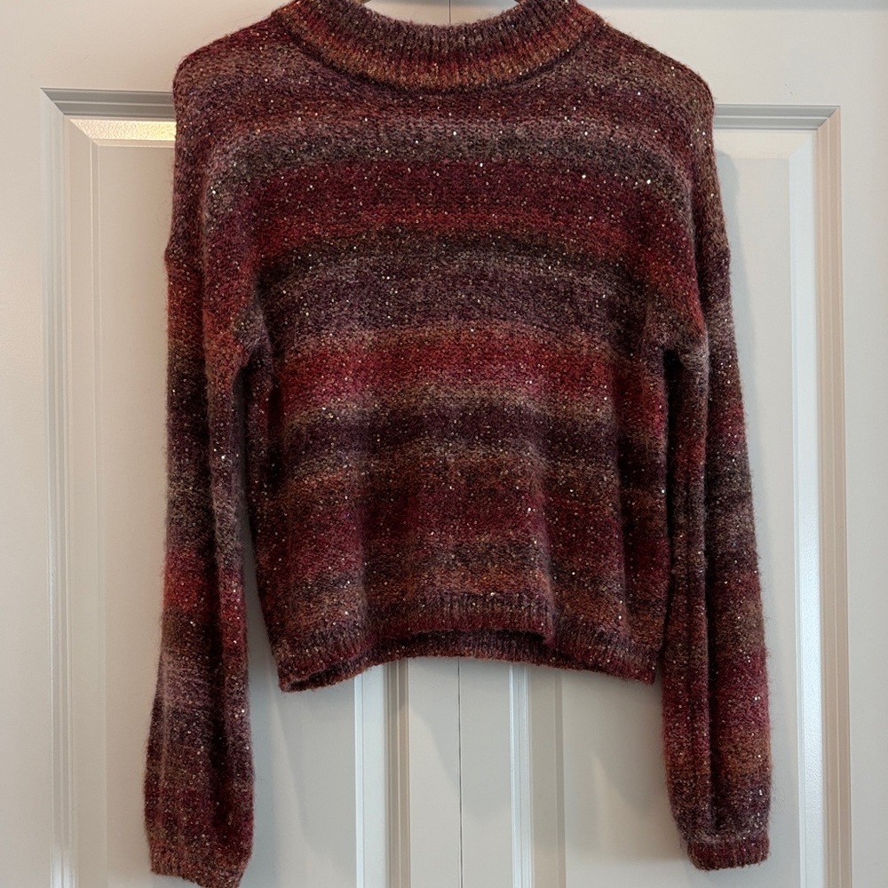 Banana Republic Red and Brown Striped Turtleneck Sweater